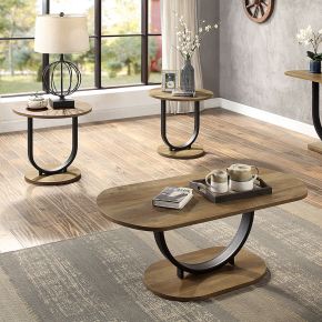 Furniture of America CM4199A-3PK Olbia - 3 Piece Coffee Table Set - Rustic Oak / Sand Black