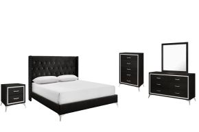 New Classic 00-3365-15C Huxley - 6/6 Eastern King 5 Piece Bedroom Set (Bed & Dresser & Mirror & Nightstand & Chest) - Black
