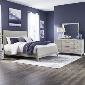 Liberty Furniture 694-BR-KUBDM Liberty Furniture 694-BR-KUBDM New Haven - 3 Piece Bedroom Set (King Upholstered Bed, Dresser & Mirror) - Sanctuary White