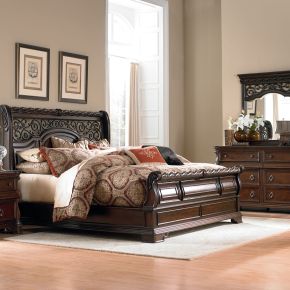 Liberty Furniture 575-BR-QSLDMN Arbor Place - 4 Piece Bedroom Set (Queen Sleigh Bed, Dresser & Mirror, Nightstand) - Dark Brown