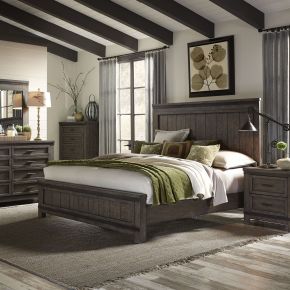 Liberty Furniture 759-BR-KPBDMCN Thornwood Hills - 5 Piece Bedroom Set (King Panel Bed, Dresser & Mirror, Chest, Nightstand) - Dark Gray