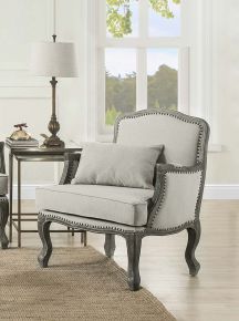 ACME LV01132 Tania - Chair - Cream Linen & Brown Finish