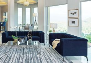 CoasterEssence 509211-S2 Chalet - 2 Piece Upholstered Tuxedo Arm Tufted Sofa Set - Blue