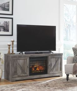 Signature Design by Ashley® W440/68/W100-101 Wynnlow - Gray - 2 Pc. - 63" TV Stand With Faux Firebrick Fireplace Insert