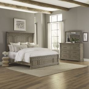 Liberty Furniture 711-BR-KPBDM Town & Country - 3 Piece Bedroom Set (King Panel Bed, Dresser & Mirror) - Medium Brown