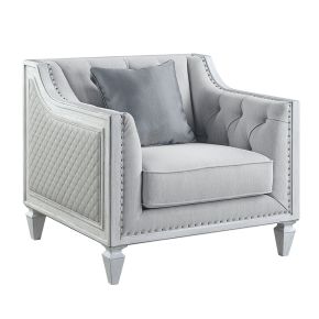 ACME LV01051 Katia - Chair With Pillow - Light Gray Linen & Weathered White