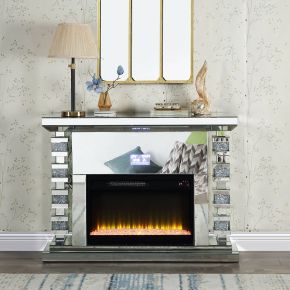 ACME AC00509 Noralie - 47" Fireplace With Bluetooth - Mirrored & Faux Diamonds