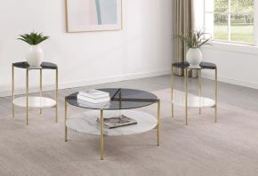Coaster Fine Furniture 710338-S3 Jonelle - 3 Piece Round Coffee And End Table Set - Gold / Smoke