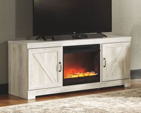 Signature Design by Ashley® W331/68/W100-02 Bellaby - Whitewash - 2 Pc. - 63" TV Stand With Fireplace Insert Glass/Stone