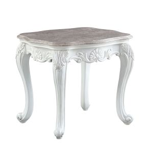 ACME 84312 Ciddrenar - End Table - Marble Top & White Finish