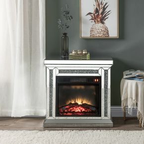 ACME 90862 Noralie - 29" Fireplace - Mirrored & Faux Diamonds