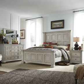 Liberty Furniture 361W-BR-KPBDMN Big Valley - 4 Piece Bedroom Set (King Panel Bed, Dresser & Mirror, Nightstand) - Whitestone