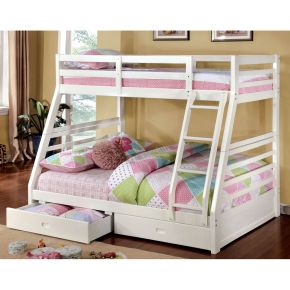 Furniture of America CM-BK588WH-BED California - Twin Over Full Bunk Bed With 2 Drawers - White