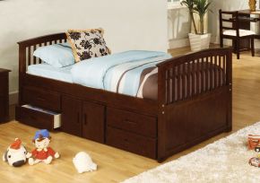 Furniture of America CM7032-524-BED Caballero - Captain Twin Bed With 4 Drawers & Storage - Dark Walnut