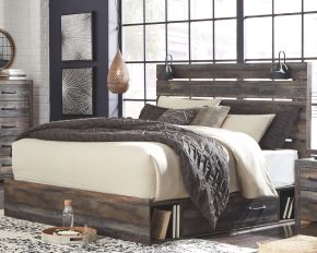 Signature Design by Ashley® B211/58/56/160/B100-14 Drystan - Brown / Beige - King Panel Bed With 2 Side Drawers