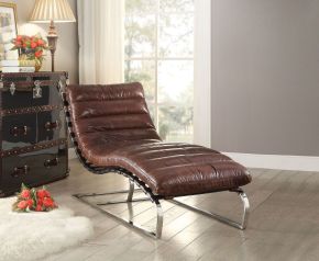 ACME 96670 Qortini - Chaise - Vintage Dark Brown Top Grain Leather & Stainless Steel