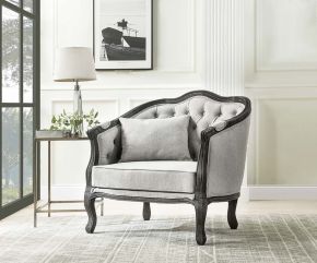 ACME LV01129 Samael - Chair - Gray Linen & Dark Brown Finish