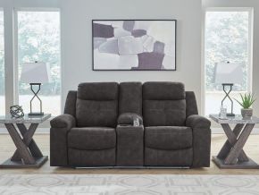 Benchcraft® 6360594 Brysonview - Double Reclining Loveseat With Console - Charcoal