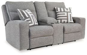Signature Design by Ashley® 9050318 Biscoe - Power Reclining Loveseat With Console /Adj Headrest - Pewter