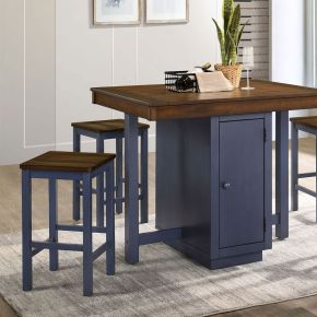 Furniture of America CM3493PT-5PK Azurine - 5 Piece Counter Height Table Set - Antique Dark Oak / Muted Blue