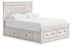 Signature Design by Ashley® PCB1171B10 Makidern - Queen Panel Storage Bed With 2 Under Bed Storage Units And Storage Footboard - Whitewash