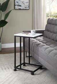 ACME 97882 Taurus - Accent Table - White Printed Faux Marble & Black Finish - 28"