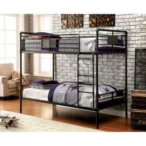 Furniture of America CM-BK913 Olga - Metal Twin Over Twin Bunk Bed - Antique Black