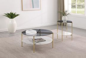 Coaster Fine Furniture 710338-S2 Jonelle - 2 Piece Round Coffee And End Table Set - Gold / Smoke