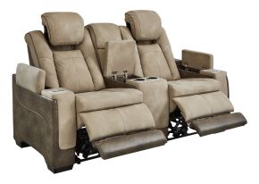 Signature Design by Ashley® 2200318 Next-gen Durapella - Sand - Power Reclining Loveseat With Console/Adj Headrest