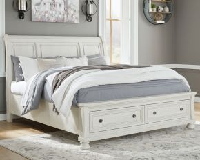 Ashley® B742/78/76/95 Robbinsdale - Antique White - California King Sleigh Bed With 2 Storage Drawers