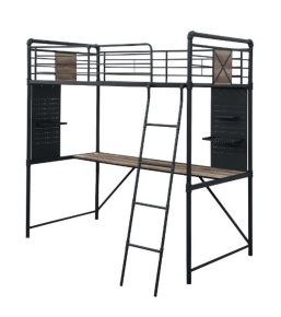 ACME 38310 Cordelia - Twin Loft Bed With Desk - Antique Oak, Sandy Black & Dark Bronze Hand-Brushed