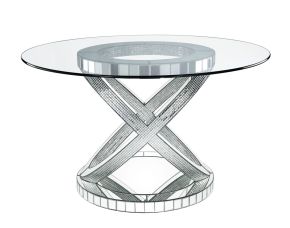 ACME 72950 Ornat - Dining Table - Clear Glass, Mirrored & Faux Diamonds - 31"