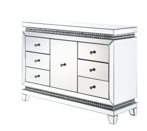 ACME 97813 Lotus - Accent Table - Mirrored & Faux Crystals Inlay - 36"