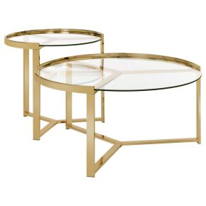 CoasterEssence 930251 Delia - 2 Piece Round Glass Top Nesting Coffee Table - Gold