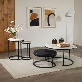 New Classic T4161-4P Forma - 4 Piece Occasional Set (1 Coffee, 1 Large End Table & 1 Stool, 1 Small End Table) - Black / White / Gray