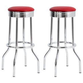CoasterEveryday 2299R Retro - Upholstered Metal Swivel Bar Stool (Set of 2) - Red