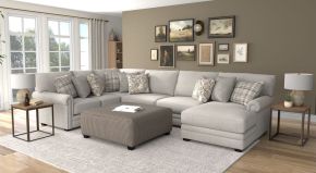 Jackson 3345/62/30/76/28-26 Livingston - 3 Piece Sectional With Comfort Coil Seating, 9 Included Accent Pillows And 1 Included 45" Cocktail Ottoman (RSF Chaise) - Linen