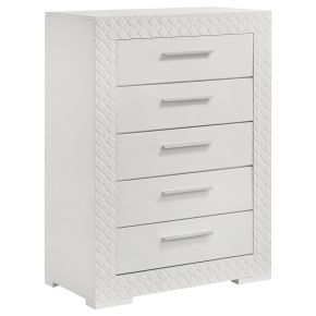 Coaster Fine Furniture 224945 Ives - 5-Drawer Bedroom Chest Of Drawers - White High Gloss