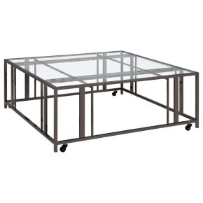 CoasterEveryday 710178 Adri - Square Glass Top Coffee Table With Casters - Black Nickel