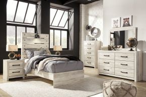 Ashley Furniture B192/31/36/46/53/52/83 Ashley Furniture B192/31/36/46/53/52/83 Cambeck - 6 Pc. - Dresser, Mirror, Chest, Twin Panel Bed - Whitewash