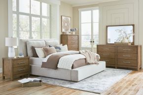 Signature Design by Ashley® B974/31/36/46/78/95 Cabalynn - 5 Pc. - Dresser, Mirror, Chest, California King Upholstered Bed - Light Brown