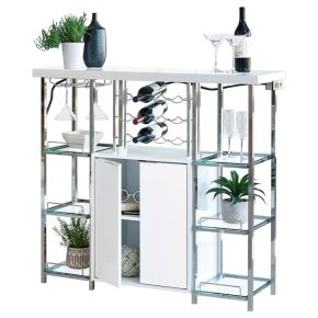 CoasterEssence 182757 Gallimore - 2 Door Bar Cabinet Wine Storage - White High Gloss