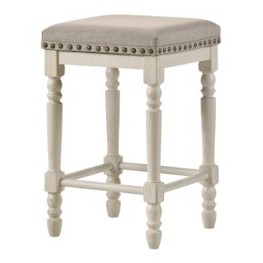 ACME 77182 Tasnim - Counter Height Stool (Set of 2) - Tan Fabric & Antique White