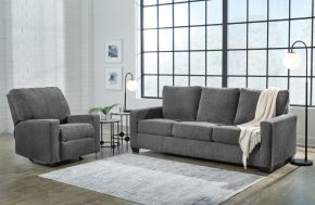 Signature Design by Ashley® 53602/39/25 Rannis - 2 Pc. - Queen Sofa Sleeper, Rocker Recliner - Pewter