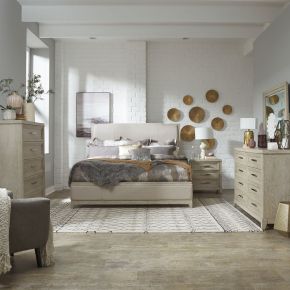 Liberty Furniture 902-BR-CKUBDMCN Belmar - 5 Piece Bedroom Set (California King Upholstered Bed, Dresser & Mirror, Chest, Nightstand) - Washed Taupe