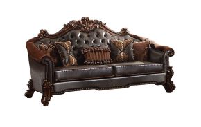 ACME 53130 Vendome II - Sofa With 5 Pillows - Two Tone Dark Brown Synthetic Leather & Cherry