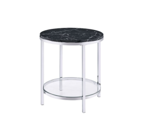 ACME 82477 Virlana - End Table - Faux Black Marble & Chrome Finish