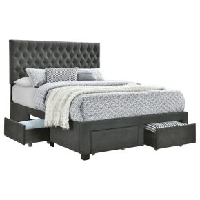 CoasterEssence 305877Q Soledad - Upholstered Queen Storage Panel Bed - Gray