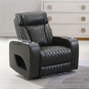 ACME LV06232 Taddeo - Power Motion Recliner With Power Headrest, USB, Wireless Charger & LED - Dark Gray