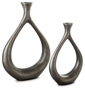 Ashley Furniture A2000348 Dimaia - Antique Silver Finish - Vase (Set of 2) (Set of 2)